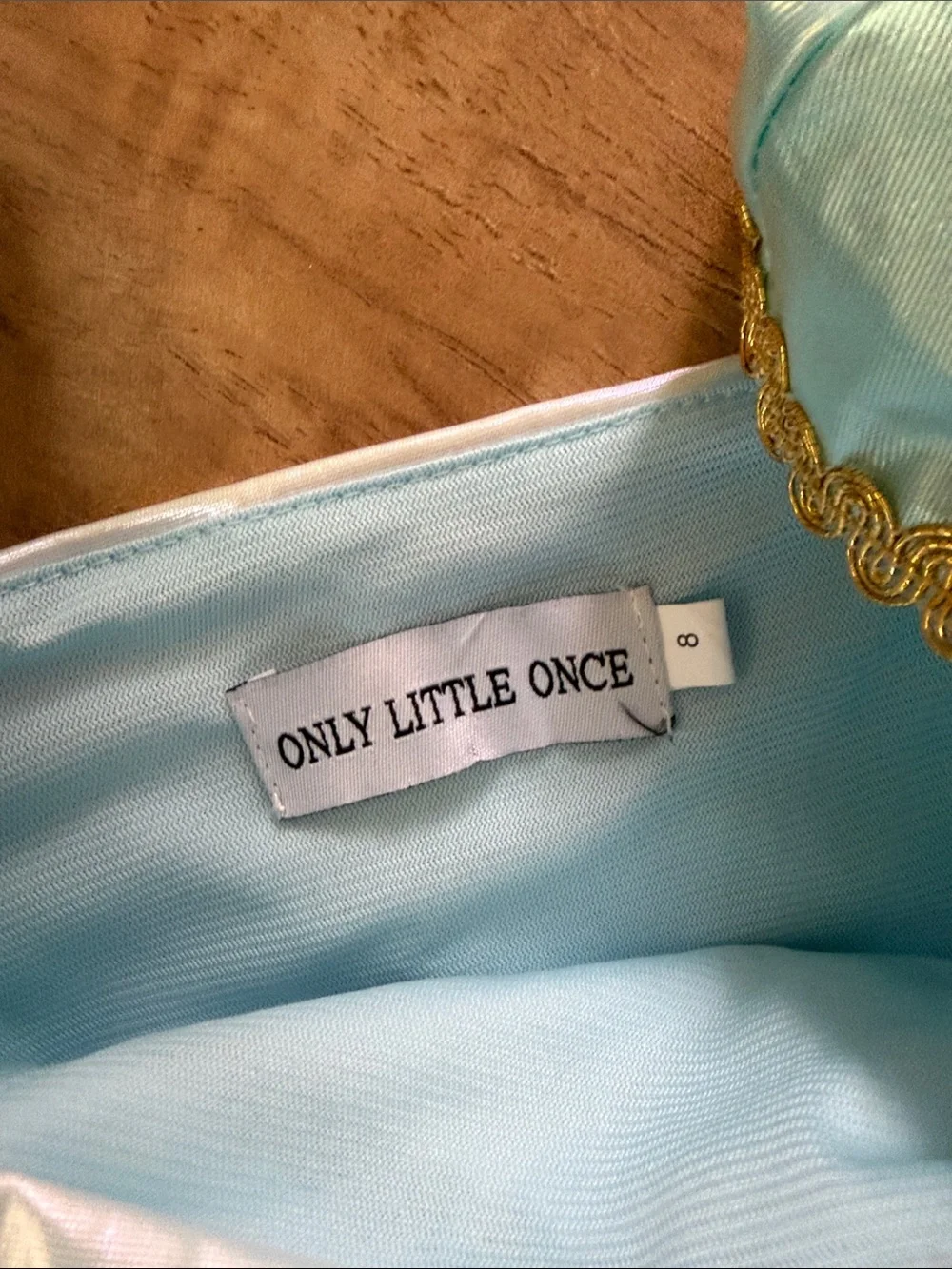 Girls Shimmery Aqua Princess Costume Dress with Gold Trim